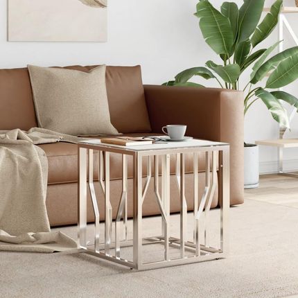 Prolenta Premium Stolik kawowy srebrny 50x50x50 cm stal nierdzewna i szkło