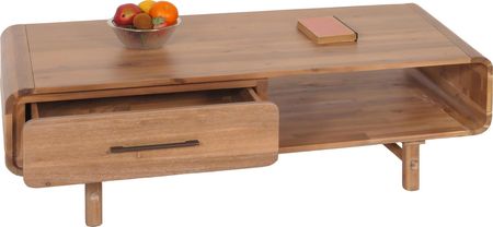 Mendler Stolik kawowy HWC-M47 stolik do salonu stolik boczny stolik sofy szuflada lite drewno akacjowe bejcowane 44x125x60cm 25kg