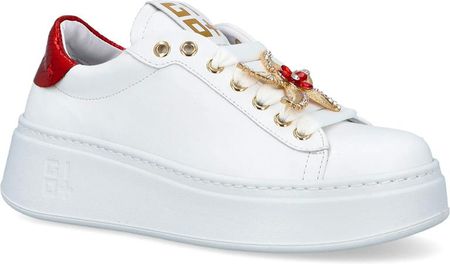 Sneakersy skórzane premium - GIO+ PIA300A BIAŁO-CZERWONE