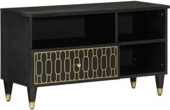 Zakito Europe Szafka Pod Tv Z Litego Drewna Mango Styl Retro Czarna 80X33X46Cm Wzór Ręcznie Rzeźbiony (Ze358337)