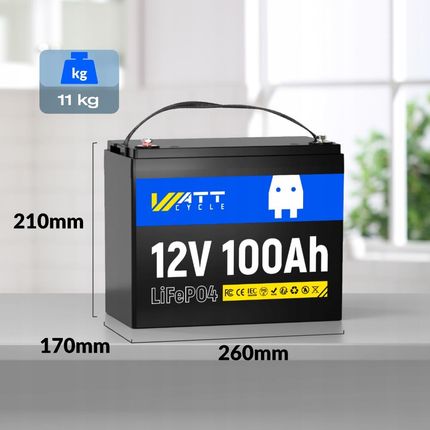 Wattcycle Akumulator LIFEPO4 12V 100AH Akumulator Litowy Fosforanowy Bms (AKUMULATORLIFEPO4128V100AH) - zdjęcie 5