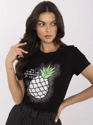 Czarny damski t-shirt z motywem owoców
