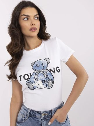 Ecru-niebieski damski t-shirt z cekinami