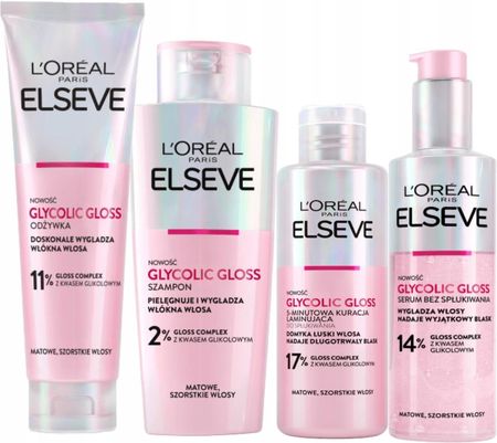 L'Oréal Paris Zestaw Loreal Glycolic Gloss Szampon Odżywka Kuracja Laminująca i Serum