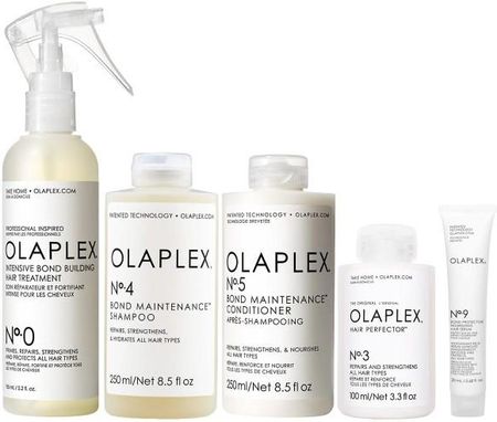Olaplex zestaw odbudowujący do włosów suchych i zniszczonych | kuracja No. 0 kuracja No. 3 szampon No. 4 odżywka No. 5 serum No. 9 20ml