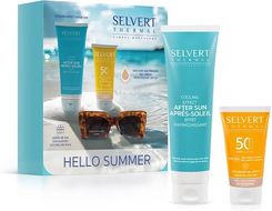 Selvert Thermal Hello Summer ZESTAW Emulsja po opalaniu 150 ml + Żel-krem do twarzy z kolorem i barierą ochronną 50ml + Okulary (wzór panterka) 1 szt