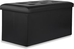 Zdjęcie Pufa składana XXL z guzikami, podwójna, schowek - 80x40x40cm ekoskóra czarna - Nysa