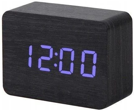 Volan Zegar budzik drewniany led elektroniczny cyfrowy stojący termometr + data (6135CZARNYNIEB)