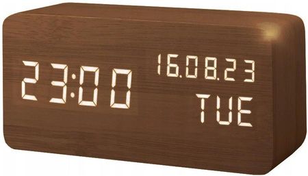 Volan Zegar budzik drewniany led elektroniczny cyfrowy stojący termometr + data (6137BRAZBIALY)