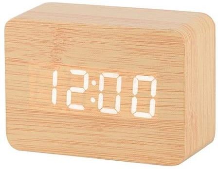 Volan Zegar budzik drewniany led elektroniczny cyfrowy stojący termometr + data (6135JBRBIALY)