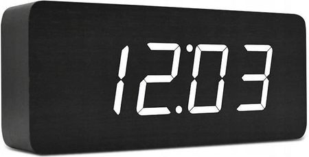 Volan Duży zegar elektroniczny budzik led drewniany cyfrowy stojący termometr dat (2860CZARNYBIALY)