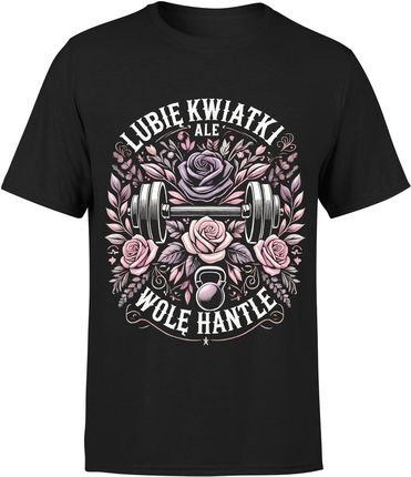 Lubię kwiatki ale wolę hantle Męska koszulka (L, Zielony) - zdjęcie 2