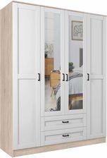 Zdjęcie Mebel Bos Szafa Cento Ii 160X200 4D2S Dąb Sonoma Biała Ramka Z Lustrem - Różan