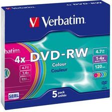 Nośnik danych  Płyta Verbatim kolor DVD-RW 4,7GB x4 5sztuk w opakowaniach Slim (43563) - zdjęcie 1