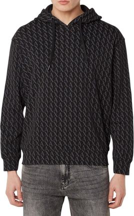 Armani Exchange czarna bluza z kapturem z nadrukiem językowym - Xl