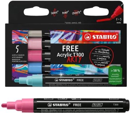 Stabilo Markery Free Acrylic T300 Candy Set 5szt. Etui Kartonowe