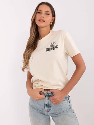 Jasnobeżowy bawełniany t-shirt z nadrukiem SUBLEVEL - zdjęcie 2