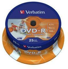 Dysk DVD-R 4,7GB Verbatim 16x cake box/25 glossy printable