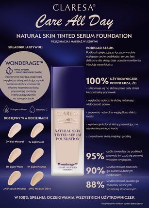 Claresa Care All Day Natural Skin Tinted Serum Foundation Podkład-Serum Z Naturalnym Wykończeniem 1C Light Cool 32ml - zdjęcie 2