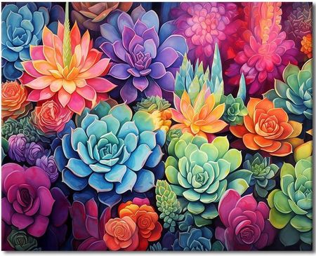 Ce Malowanie Po Numerach Obraz Bez Ramki Z Pędzelkami 40x50Cm Sukulenty