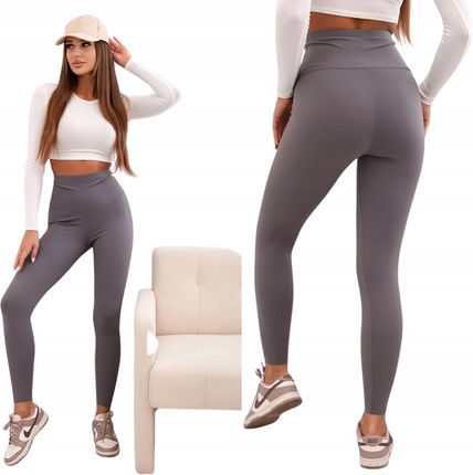 Grafitowe legginsy damskie sportowe push-up z wysokim stanem L/XL