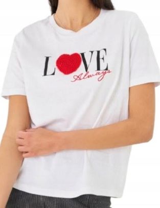 Bluzka Koszulka serce z koralików bawełna SINSAY t-shirt BIAŁA XL
