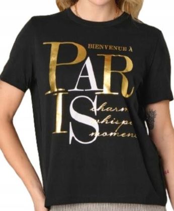 Bluzka z metalicznym nadrukiem koszulka bawełna SINSAY t-shirt CZARNY L
