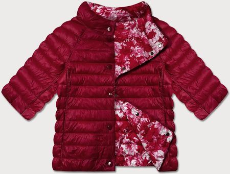 Dwustronna kurtka damska plus size z rękawem 3/4 Minority czerwona/kwiaty (M23-7010-16)