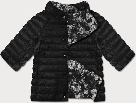 Dwustronna kurtka damska plus size z rękawem 3/4 Minority czarna/kwiaty (M23-7010-1)