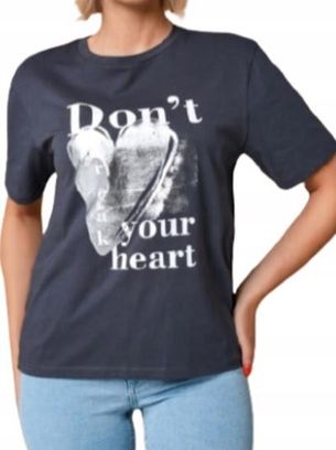 Bluzka z metalicznym nadrukiem koszulka bawełna SINSAY t-shirt granat L