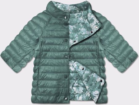 Dwustronna kurtka damska plus size z rękawem 3/4 Minority ciemny miętowy/kwiaty (M23-7010-253)