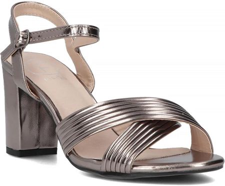 Damskie sandały skórzane na słupku STALOWE DS6901/25 GN grafitowe