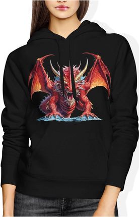 Czerwony smokiem z czerwonym smokiem Damska bluza z kapturem (L, Szary)