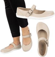 Baleriny barefoot damskie Olivier 1286 – skórzane buty z klamerką do codziennych i eleganckich stylizacji beżowe