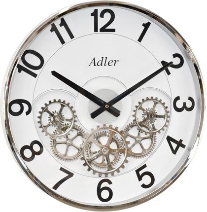 Adler Duży Zegar ścienny PW372-1747-Silver 43x43 cm ruchome koła zębate
