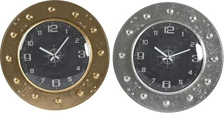 Dkd Home Decor Zegar ścienny 48,5 x 6 x 48,5 cm kryształ srebrny kolor czarne złoto żelazo (2 szt.)