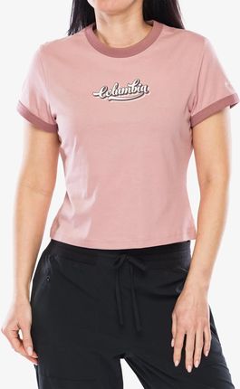 Koszulka bawełniana damska Columbia Rolling Bend Graphic Ringer Tee - eraser pink/elevated script