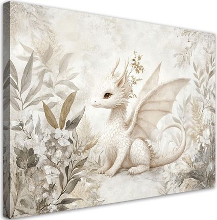 Feeby Obraz Do Pokoju Dziecięcego Mały Smok Kwiaty Rośłiny 60X40 Beżowy (26550454)