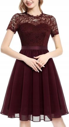 Elegancka Damska Sukienka Koronka Rozmiar XL Bordo