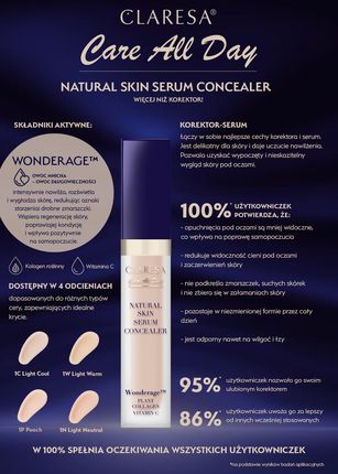 Claresa Natural Skin Serum Concealer Korektor-Serum Z Naturalnym Wykończeniem 1C Light Cool 7ml - zdjęcie 2