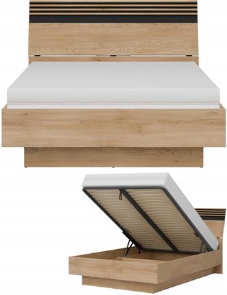 Liveo Meble Łóżko 140X200 Z Pojemnikiem I Stelażem Lamele Dąb Cremona Czarny Ferro Fe18 (Fe18140Dctsp)