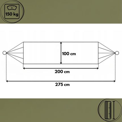 Hage Hamak Ogrodowy Turystyczny Boho Dwuosobowy 100X200cm 150Kg Army Green - zdjęcie 3