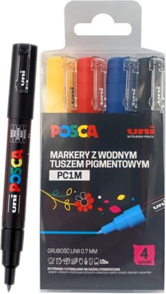 Uni Marker Akrylowy Z Farbą Plakatową Posca Pc-1M 4 Kolory Etui