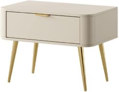 Szafka nocna beż piaskowy Oval 63 cm, do sypialni, wysoka, złote nóżki