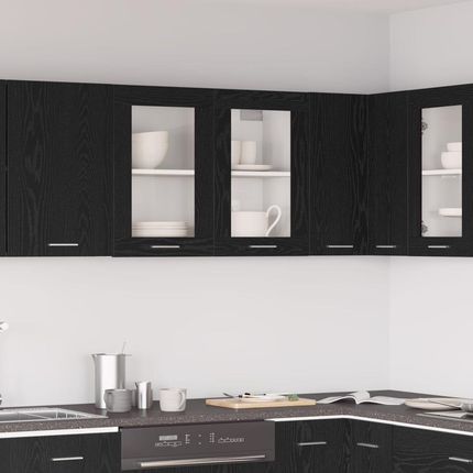 vidaXL Czarna Dębową Szafa Wisząca Z Szkłem 80x31x60cm Wykonana Z Płyty Wiórowej