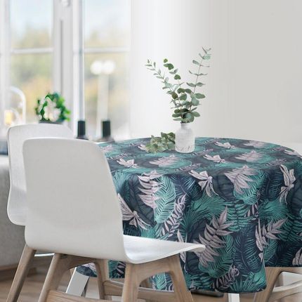 Eurofirany Obrus Dekoracyjny Wodoodporny Okrągły Garden 150X150 Granatowy Botaniczny Wzór