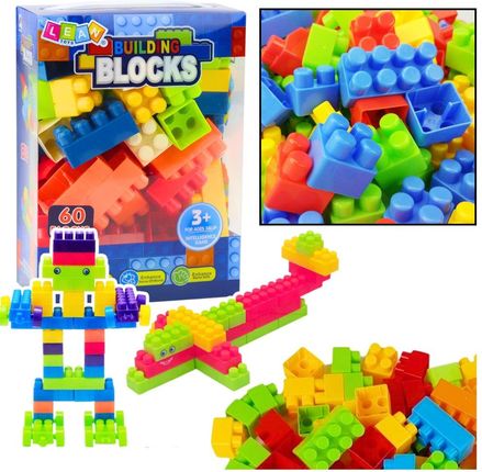 Lean Toys Klocki W Pudełku Edukacyjne Duże Budowlane Zestaw Kolorowe 60El.