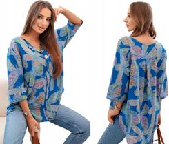 Chabrowa bluzka damska oversize z bawełny z nadrukiem motyli - zdjęcie 1