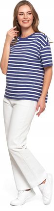 Luźna Koszulka T-shirt Damski z Krótkim Rękawem Bluzka w Paski Moraj XL - zdjęcie 3