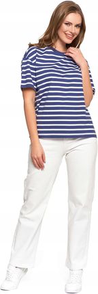 Luźna Koszulka T-shirt Damski z Krótkim Rękawem Bluzka w Paski Moraj XL - zdjęcie 4